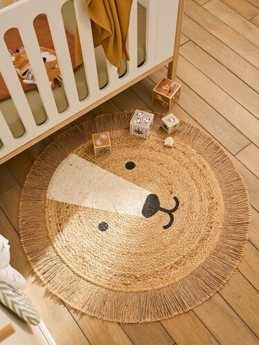 Tapis Rond En Jute Lion Beige Doré