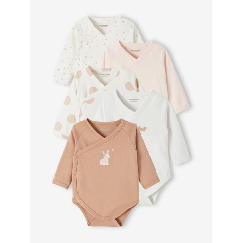 Lot De 5 Bodies Manches Longues Bébé Ouverture Naissance Rose Poudré