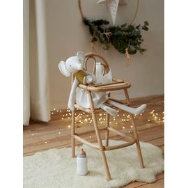 Chaise haute poupon en rotin beige