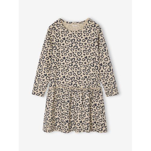 Robe Imprimée Fille Manches Longues Beige Poudré