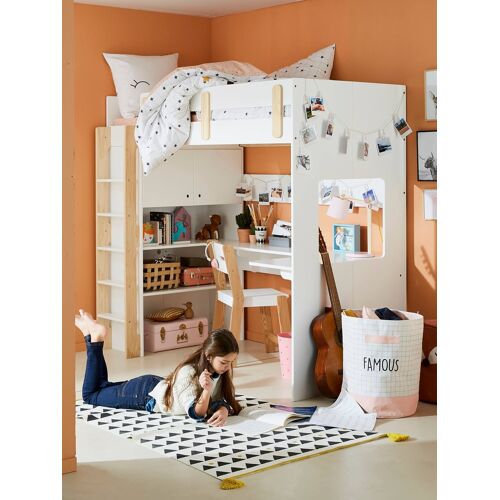 Lit mezzanine avec bureau et rangement EVEREST blanc/bois