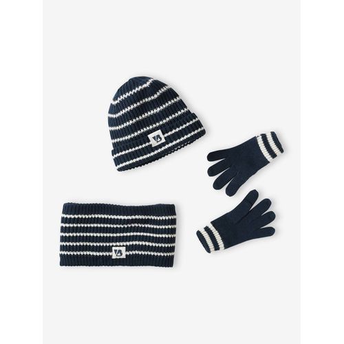 Ensemble Bonnet + Snood + Gants Marin Garçon Encre