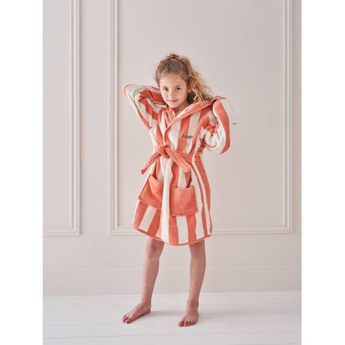 Peignoir De Bain Enfant Rayures Transat Capsule Famille Personnalisable, Avec Coton Recyclé Rayé Corail