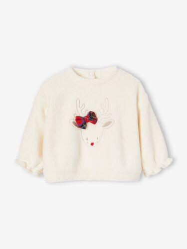 Sweat Renne Bébé En Fausse Fourrure Écru