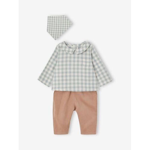 Ensemble Bébé Chemise Body + Pantalon Velours + Bandana Vert Sauge