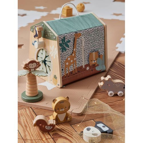 Maison d'activités des animaux Tanzanie en tissu et bois FSC® beige