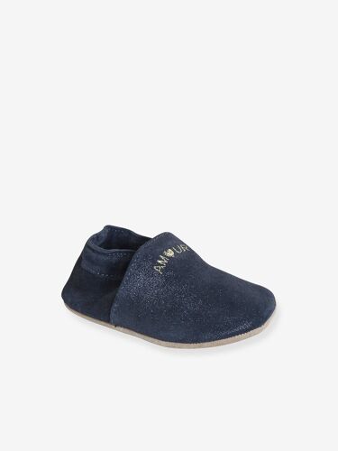 Chaussures Chaussonslastiqués En Cuir Souple Bébé Bleu Nuit
