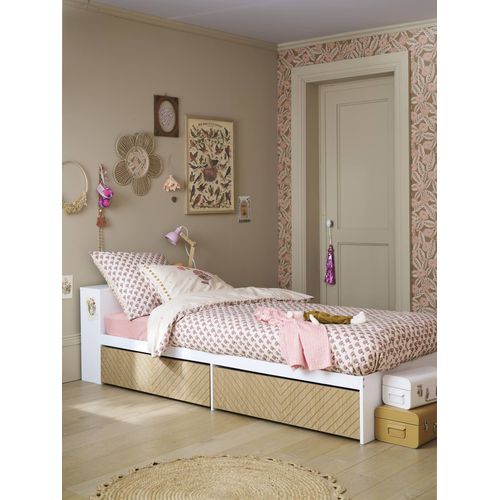 Lit Enfant Avec Tiroirs + Rangement Bibliothèque Chevron Blanc