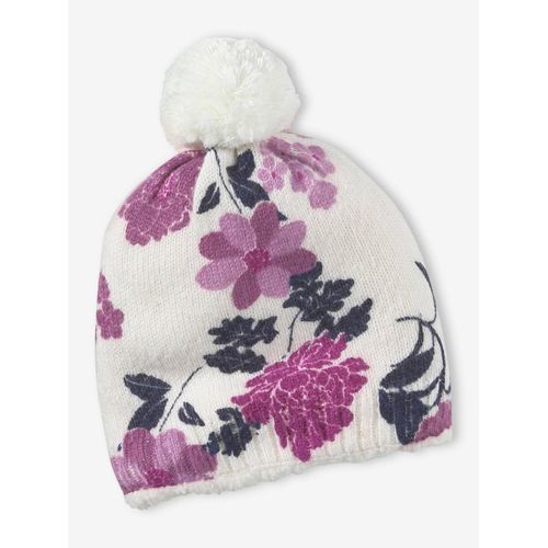 Bonnet Fille En Maille Fine Imprimé Fleurs Rose Imprimé
