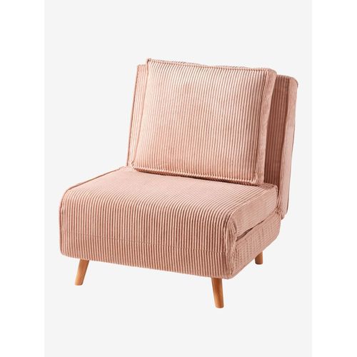 Banquette Convertible 1 Place Velours Côtelé Rose Nude