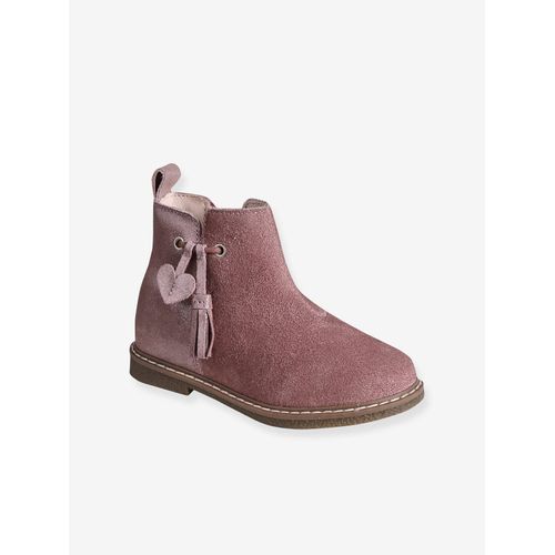 Boots Enfant Fille Cuir Pompon Zippées Collection Maternelle Rose