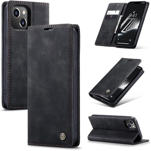 Coque Iphone 14, Antichoc Anti-Rayures Tpu Cuir Protection Housse Etui Iphone 14 (6,1 Pouces), Souple Mince Flip Magnetique Adsorption Support Portefeuille Carte Camera Protecteur Cover,Noir