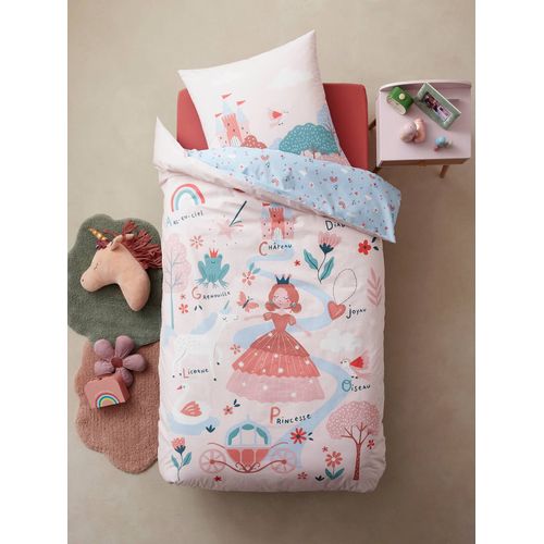 Parure Housse De Couette + Taie D'oreiller Enfant Abc Princesse Mauve