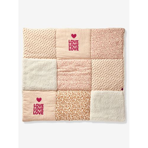 Tapis De Sol / Fond De Parc Patchwork Coton Et Sherpa Lovely Léo Rose Imprimé