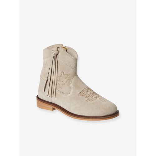 Boots Zippées Cuir Fille Camel