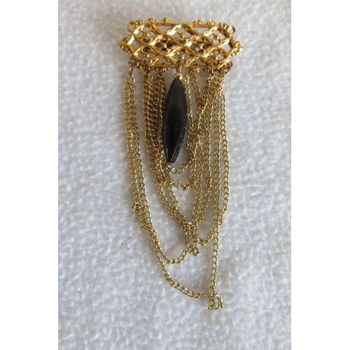 Ancienne Broche Pendant Noir Et Chainettes