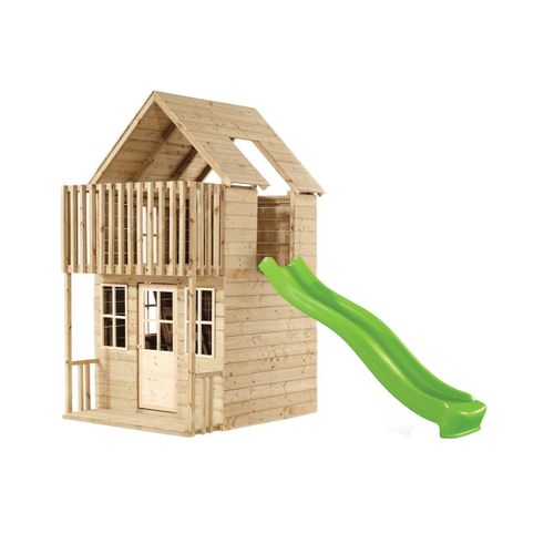 Maisonnette Cabane Avec Toboggan Loft Bois Fsc® Marron - Vert