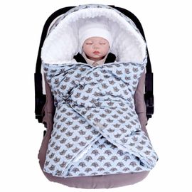 Chancelière Couverture Enveloppante Nid D'ange Bébé Réversible En Coton Minky Eli Bleu