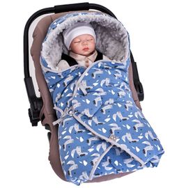 Chancelière Couverture Enveloppante Nid D'ange Bébé Réversible En Coton Minky Bleu, Loup