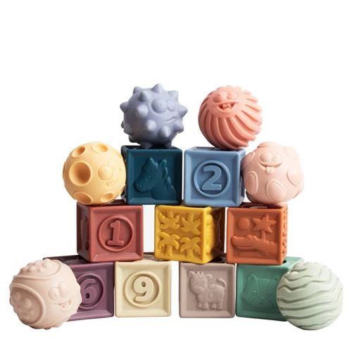 Coffret De 15 Cubes Et Balles Sensorielles En Silicone Multicolore