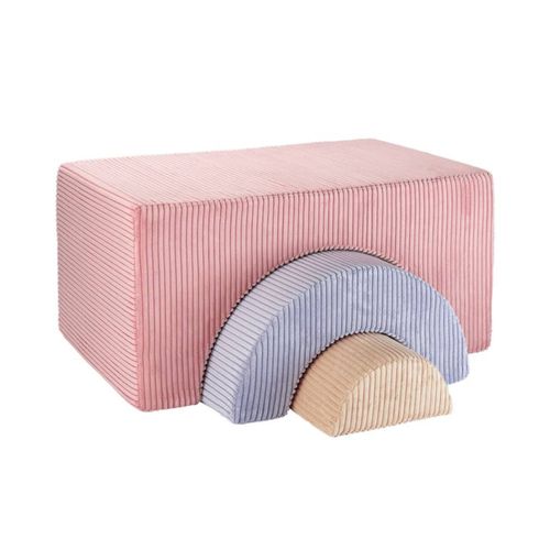 Pouf Enfant Ludique Velours Côtelé Rainbow Pink Mousse