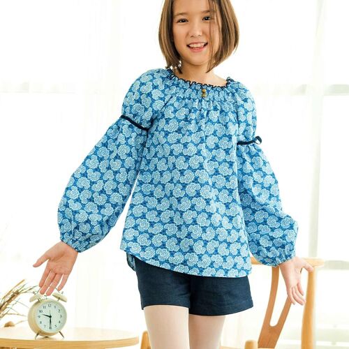 Blouse Intersaison Fleurie Liberty Col Smocks Chimene Bleu Roi