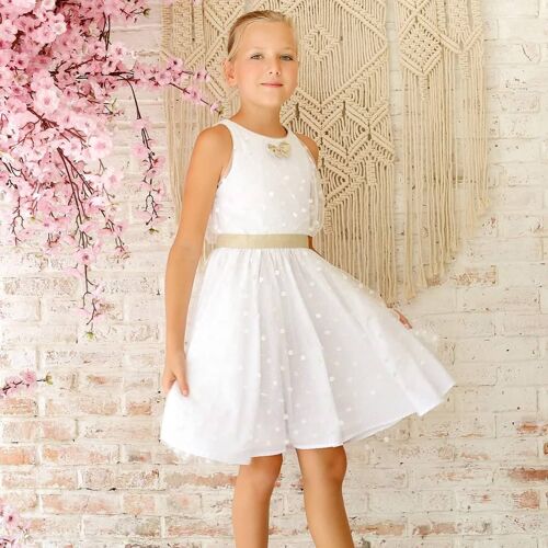 Robe De Cérémonie Tulle Lin Hepburn Blanche Or