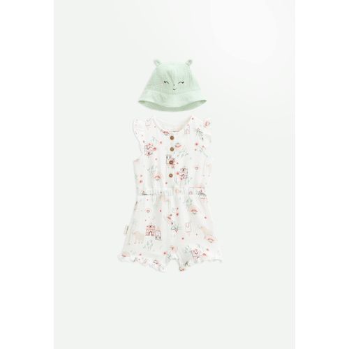Combishort Bébé + Chapeau En Gaze De Coton Arya Ecru