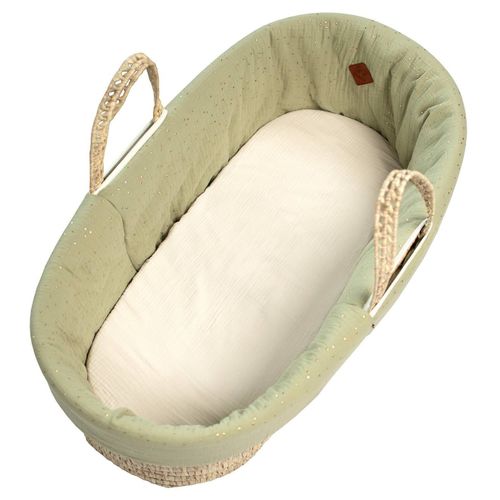 Habillage De Couffin En Gaze De Coton Pois Dorés Vert