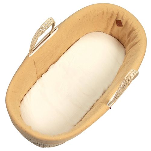 Habillage De Couffin En Gaze De Coton Pois Dorés Camel