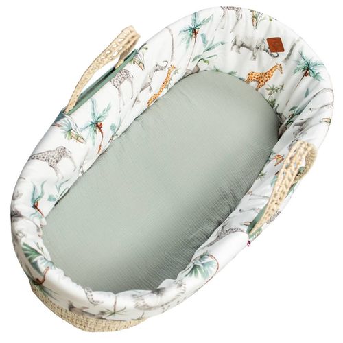 Habillage De Couffin En Satin De Coton Safari Safari, Vert, Gris, Blanc