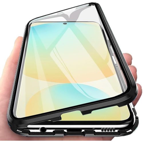 Coque Magnétique Ultra-Fine 360° Pour Samsung Galaxy S24 Fe - Cadre Aluminium, Avant Et Arrière En Verre Trempé 9h, Protection Antichoc, Noir