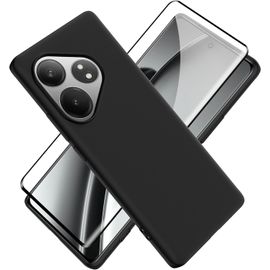 Coque Tpu Souple + Verre Trempé Écran Pour Realme Gt 6/6t 5g ¿ Mat, Antichoc, Antidérapante, Doublure Microfibre, Protection Caméra ¿ Noir