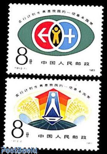 Lot 2 Timbres Cnine 1983. T91. 8 F. La Planification Familiale. Set Of 2. Neuf Sans Charnière. 1983