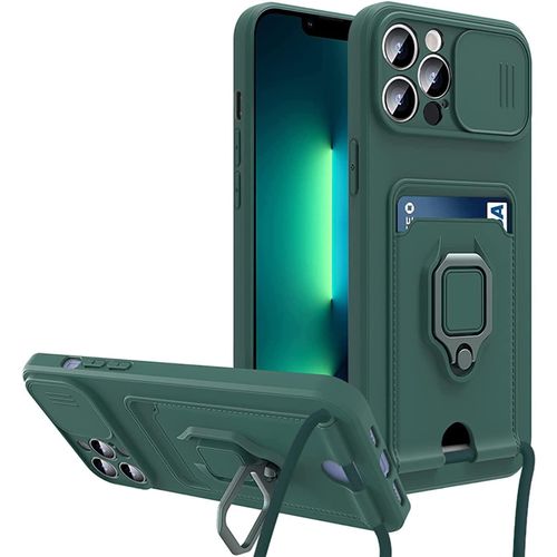 Coque Pour Iphone 6 Plus / 7 Plus / 8 Plus - Tpu Silicone Anti-Choc Avec Protège-Caméra Coulissant, Fente Pour Carte, Anneau Support Et Cordon Réglable