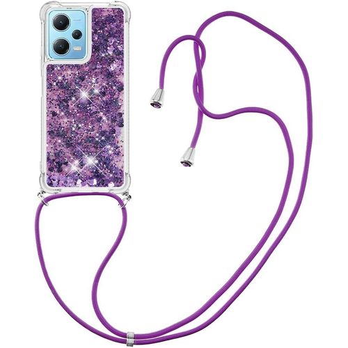 Coque Silicone Ultra Mince À Paillettes Liquide Pour Xiaomi Redmi Note 12 4g - Housse Avec Cordon Tour De Cou Réglable, Violet