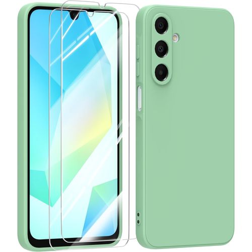 Coque Samsung Galaxy A16 (5g/4g) 6,7"" - Étui Silicone Liquide Tpu Ultra Fin Antichoc + Verre Trempé Protecteur D'écran Inclus - Vert