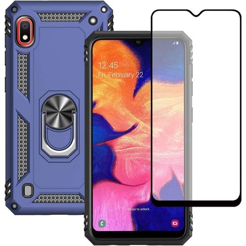 Coque Pour Samsung Galaxy A10 Et Verre Tremp¿¿ D'¿¿Cran Protecteur, Silicone Antichoc D¿¿Fense Bumper Armure Housse Etui Pour Samsung Galaxy A10 (Bleu)