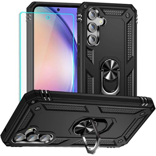 Coque Pour Samsung Galaxy A54 5g ¿ Silicone Antichoc Avec Bumper Armure, Protecteur D'écran Hd Et Support Rotatif (Noir)