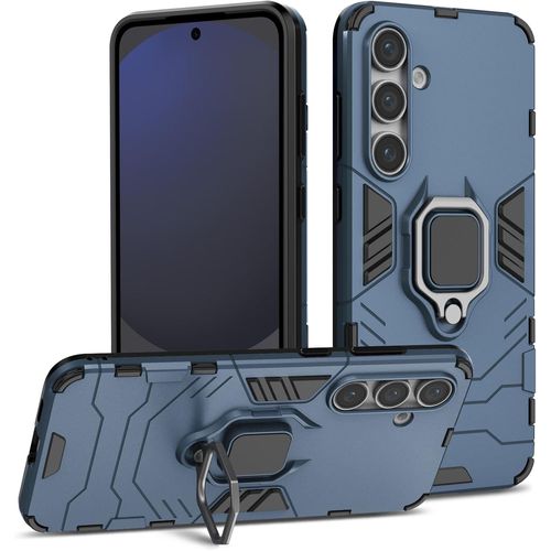 Coque Double Protection Pour Samsung Galaxy S24 Fe - Antichoc Qualité Militaire, Housse Bleue Avec Anneau Métallique 360° Et Fixation Pour Support Voiture
