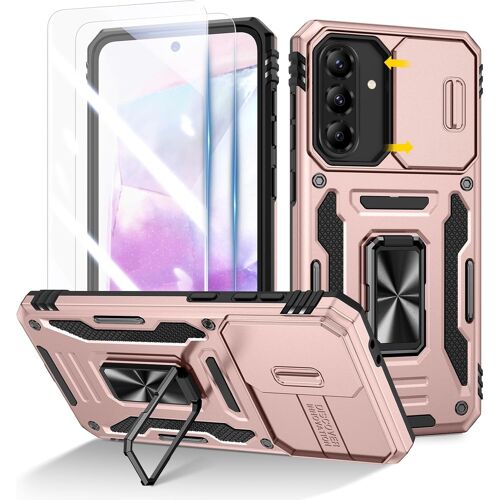 KALANKA-Coque pour Samsung Galaxy A56 & A36 avec 2 Protecteurs D'écran, et Anneau Béquille, [ 360° Protection Militaire ] Protection Coulissante Caméra (Doré)