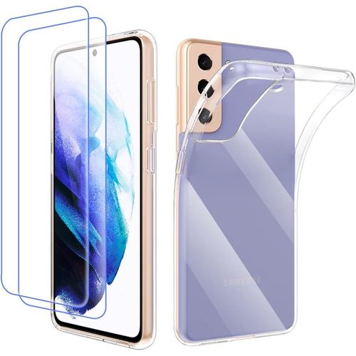 Hqselection® Coque Pour Samsung Galaxy S21 Transparente Silicone En Gel Tpu Souple + 2 Verre Trempé Film Protection Écran - Anti Rayures - Ultra Résistant Dureté 9h