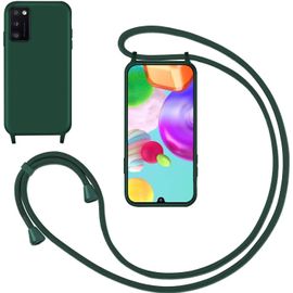 Coque Samsung Galaxy A41 En Silicone Liquide Avec Lanière Tour De Cou Réglable Et Amovible ¿ Vert