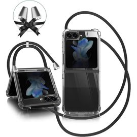 Coque Samsung Galaxy Z Flip 6 5G - Souple Transparente TPU/Silicone avec Cordon Tour de Cou Réglable et Amovible Anti-choc Noir