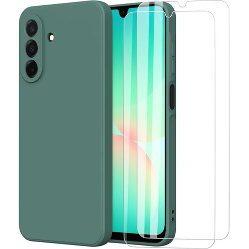 Coque Silicone Liquide Tpu Pour Samsung Galaxy A26 5g 6,64 Pouces - Protection Antichoc, Découpes Précises + 2 Verres Trempés - Vert Foncé
