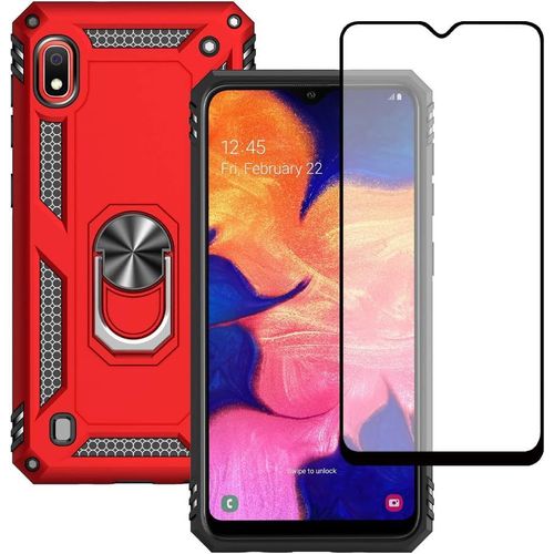 Coque Pour Samsung Galaxy A10 Et Verre Tremp¿¿ D'¿¿Cran Protecteur, Silicone Antichoc D¿¿Fense Bumper Armure Housse Etui Pour Samsung Galaxy A10 (Rouge)