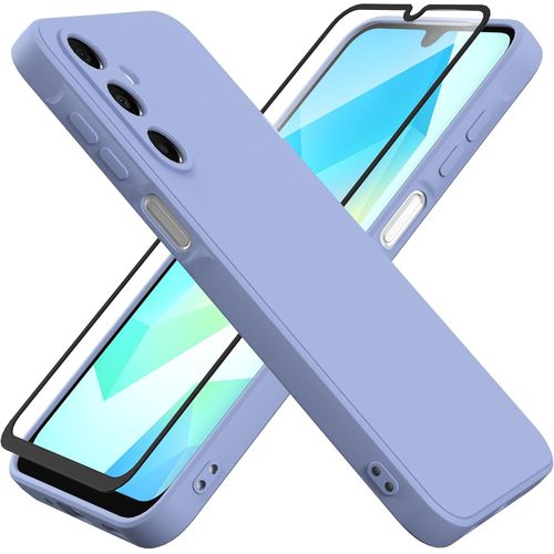 Coque Silicone Liquide Ultra-Fine Pour Samsung Galaxy A16 5g (6,7"") + Verre Trempé Offert - Doublure Microfibre Antichoc, Souple & Résistante, Violet