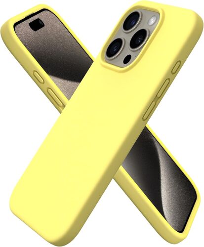 JGD-Coque pour iPhone 15 Pro (6,1"") - en Silicone Liquide, Protection Antichoc Complète, Intérieur Doux en Microfibre - Jaune Citron
