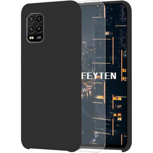 Coque Silicone Liquide Slim Gel Pour Xiaomi Mi 10 Lite ¿ Anti¿Rayures + Verre Trempé Inclus (Noir)