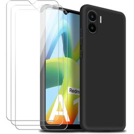 Coque Silicone Souple Noire Avec Verre Trempé 6,52'' Compatible Xiaomi Redmi A1 / A2 - Protection Écran Hd, Accès Aux Ports Et Boutons